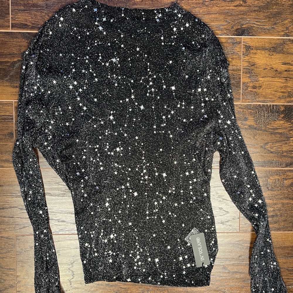 Sheer Black and Silver Sparkly Long Sleeve Top